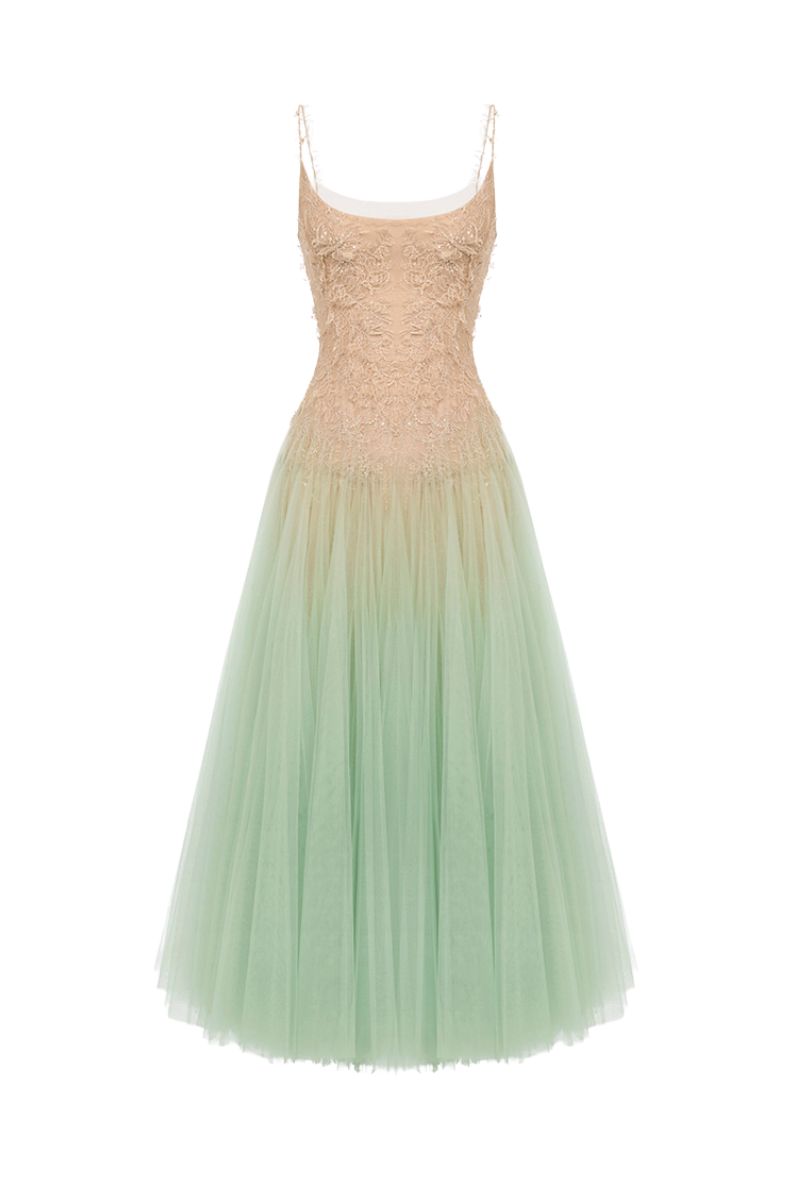 Vestido Midi Menta Degradado de Encaje