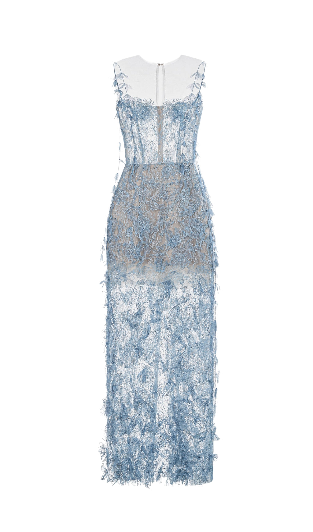 Vestido Lápiz Azul de Encaje con Pedrería