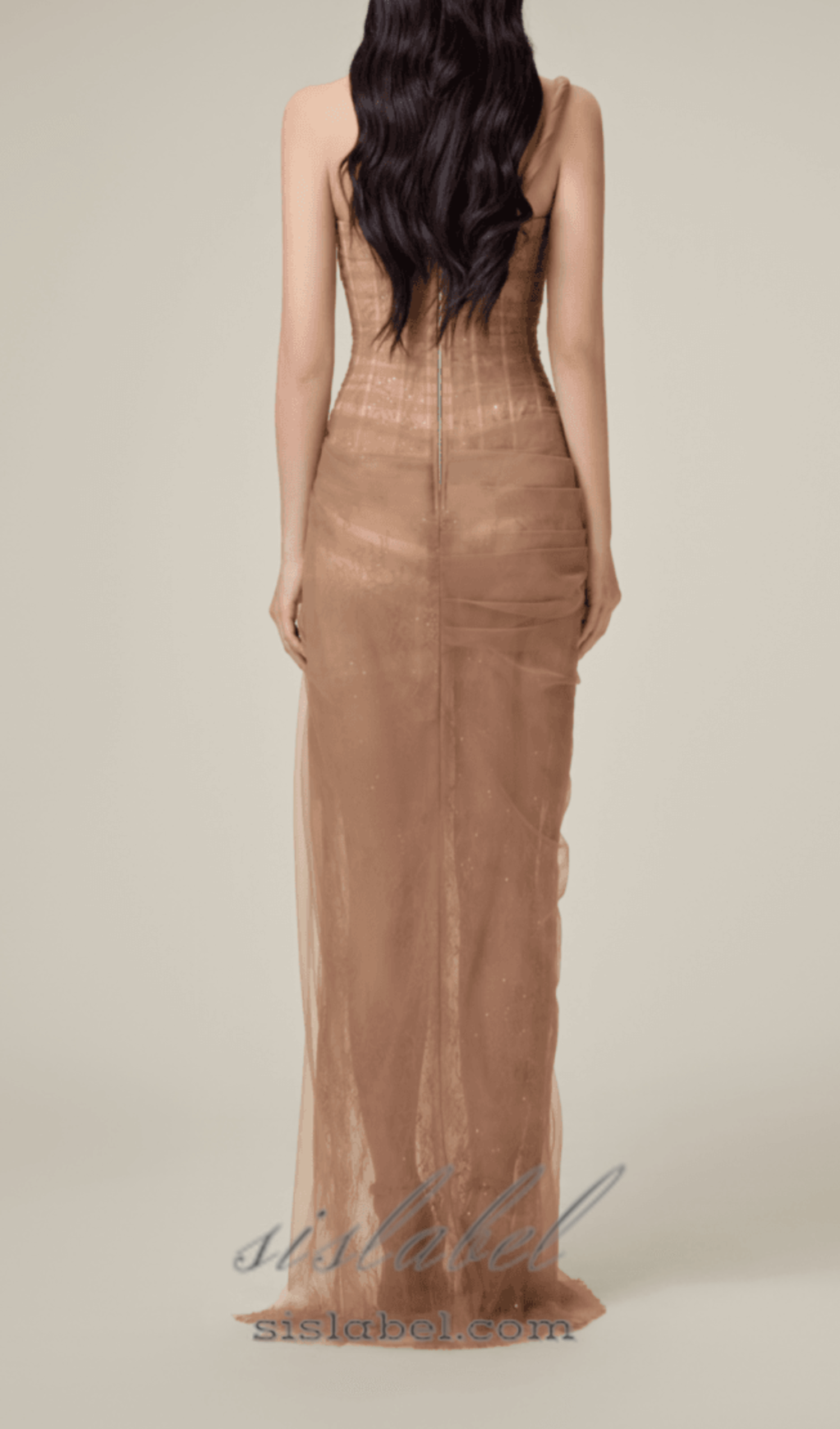 Vestido Midi Asimétrico de Malla Fruncida