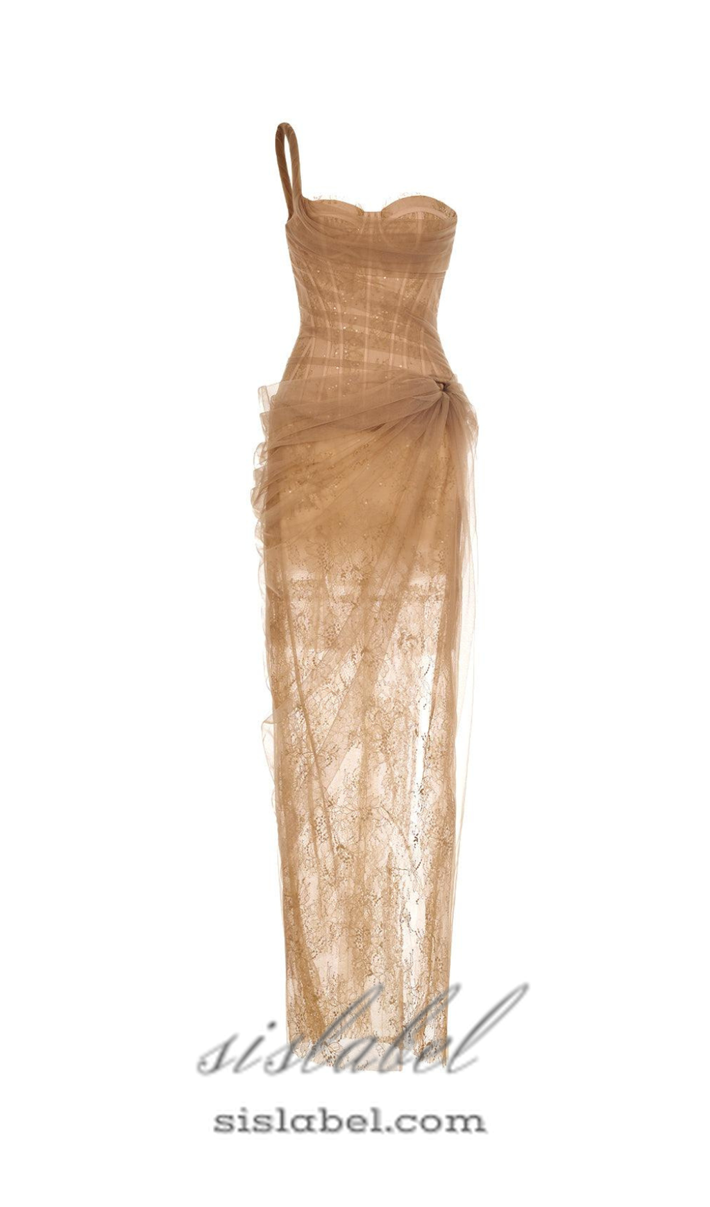 Vestido Midi Asimétrico de Malla Fruncida