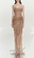 Vestido Midi Asimétrico de Malla Fruncida