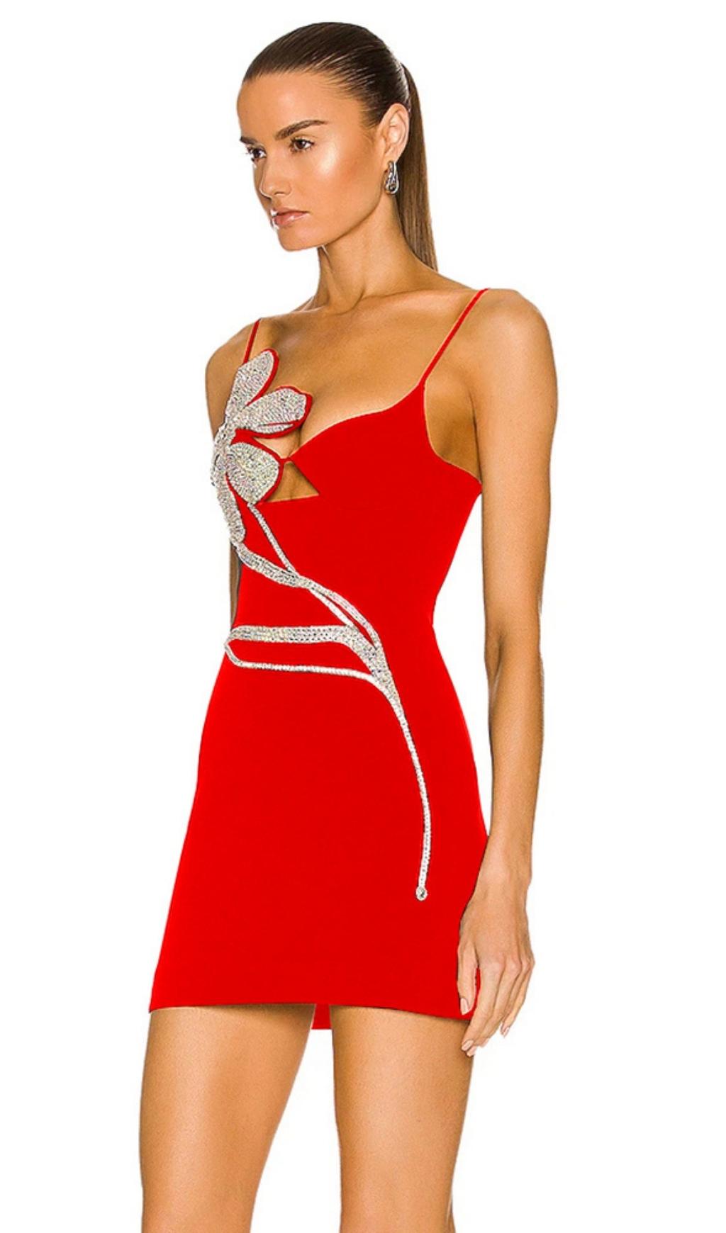 Vestido Mini de Tirantes con Pedrería Floral