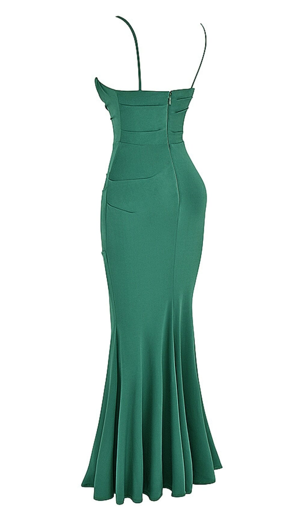 Vestido Maxi Sirena Verde Bosque con Cuello Drapeado