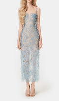 Vestido Lápiz Azul de Encaje con Pedrería