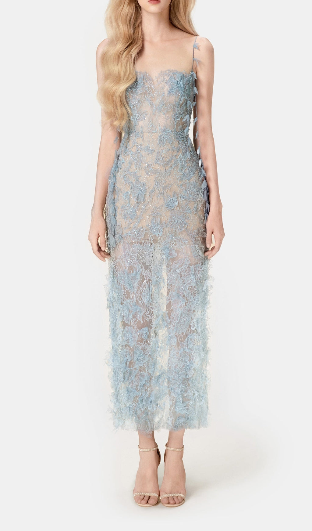 Vestido Lápiz Azul de Encaje con Pedrería