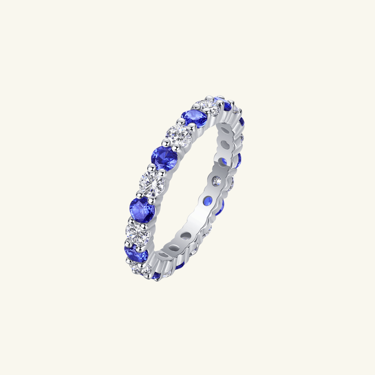 Anillo Alianza de Moissanita y Zafiro de Laboratorio