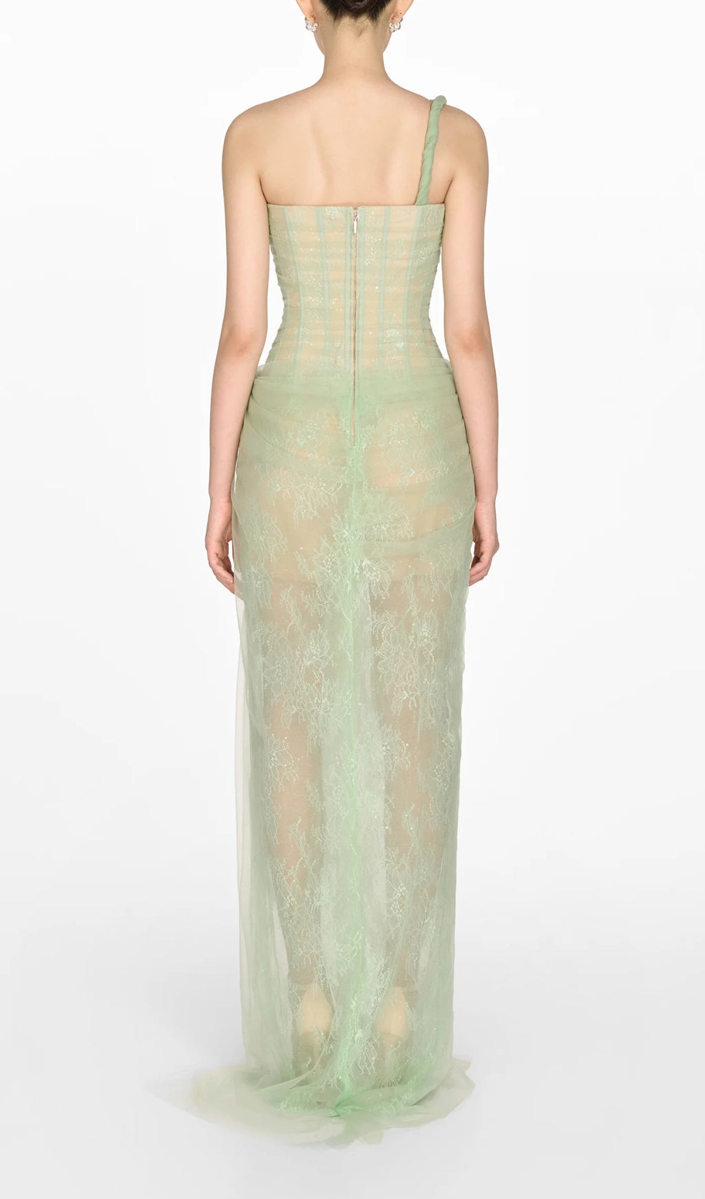 Vestido Midi Asimétrico de Malla Fruncida