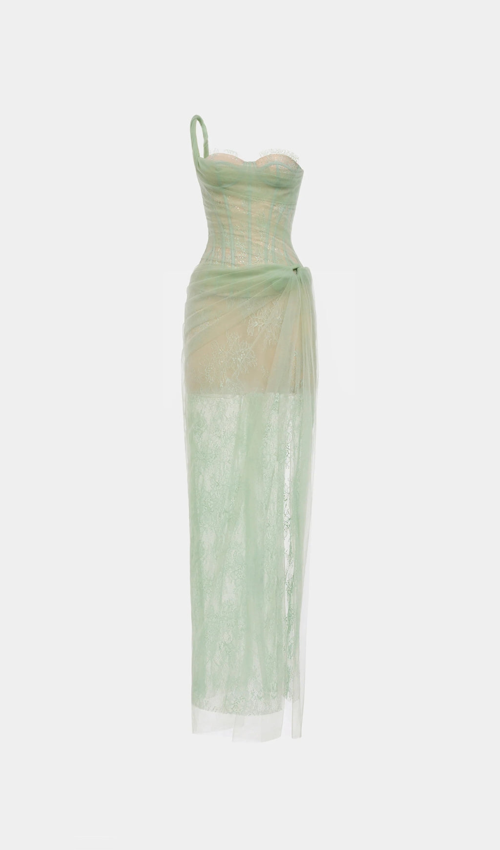 Vestido Midi Asimétrico de Malla Fruncida