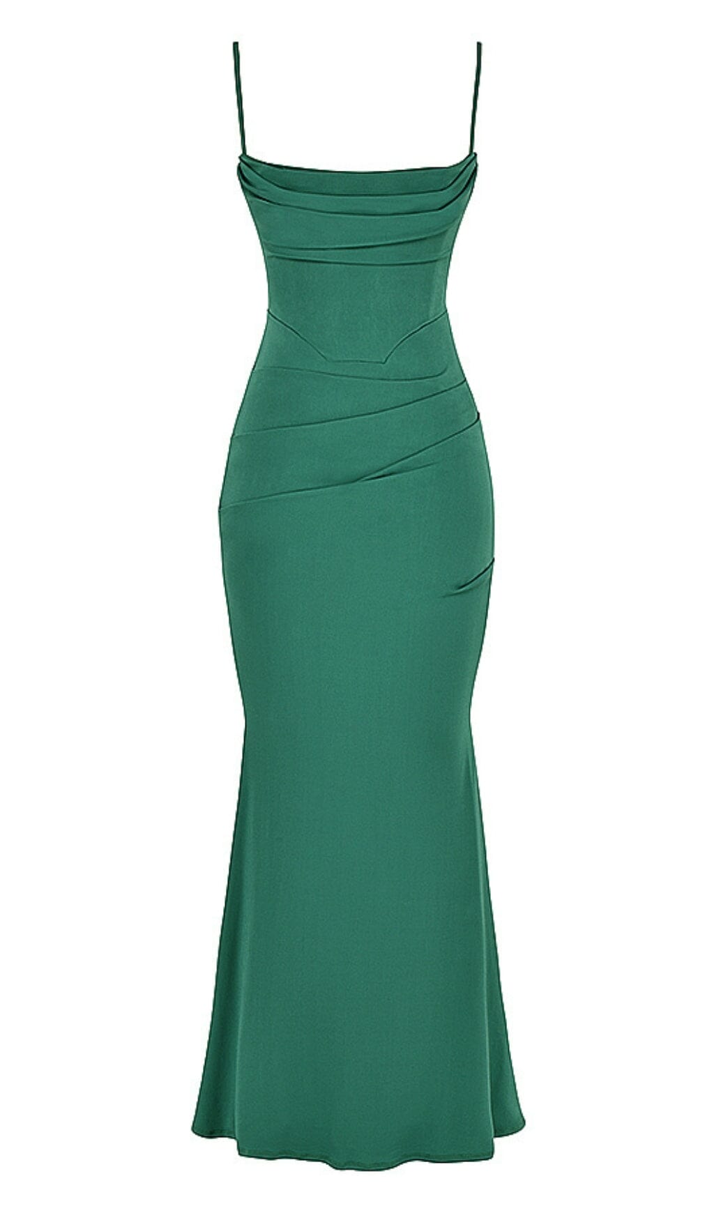 Vestido Maxi Sirena Verde Bosque con Cuello Drapeado