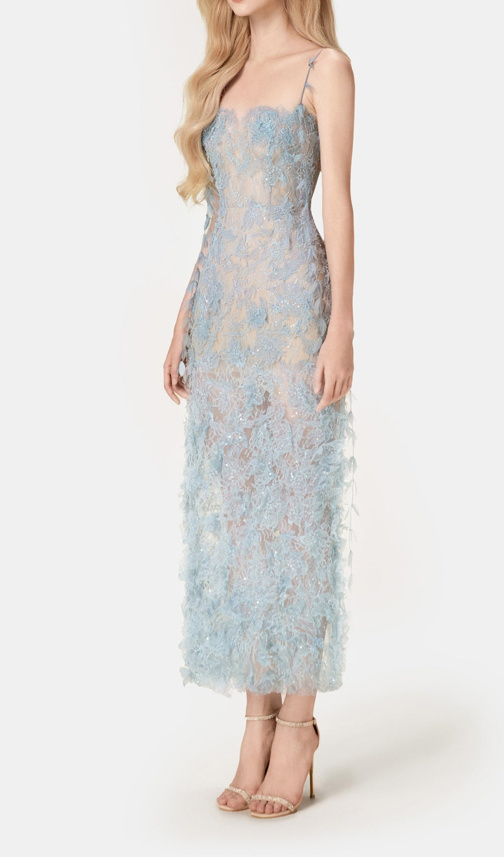 Vestido Lápiz Azul de Encaje con Pedrería