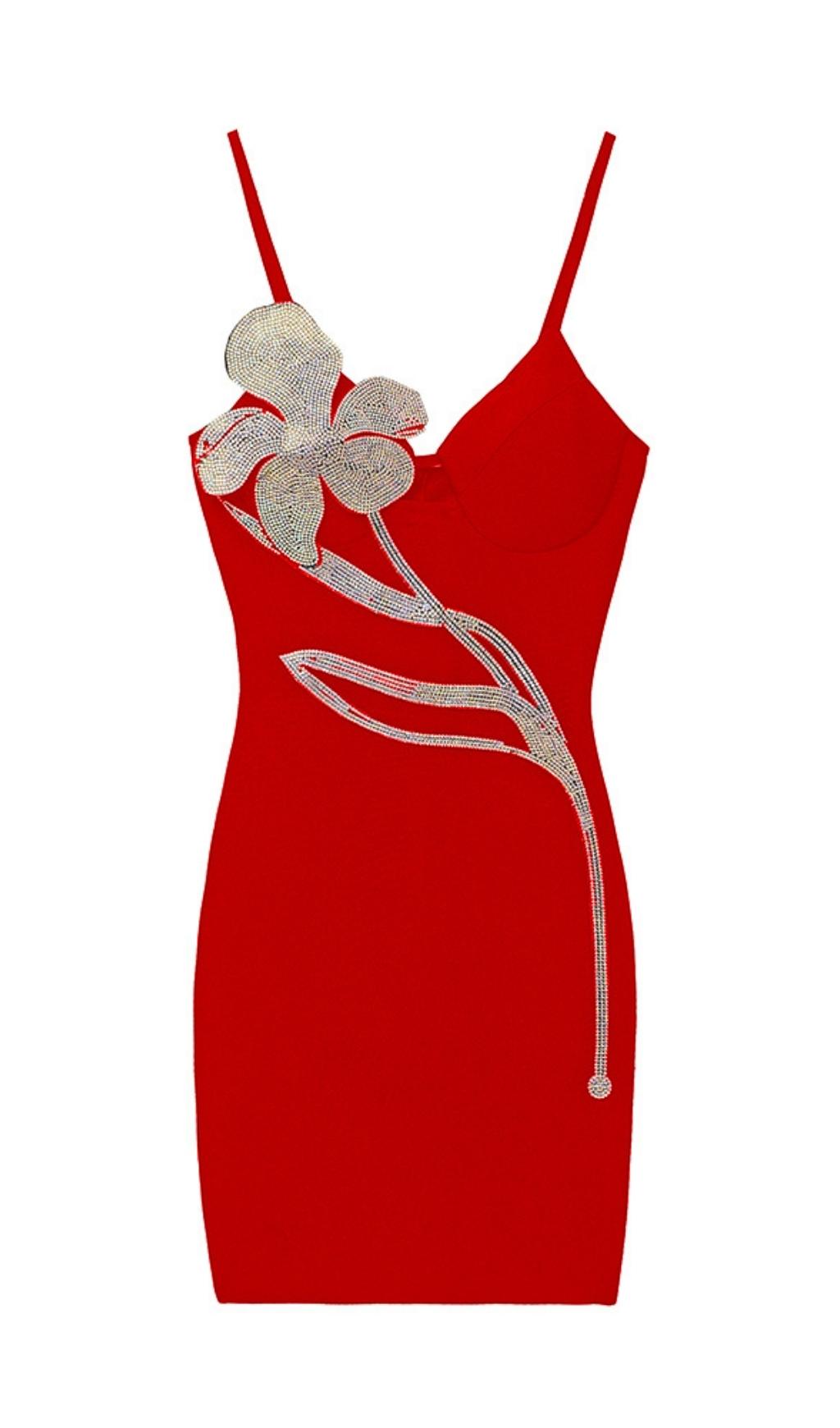 Vestido Mini de Tirantes con Pedrería Floral
