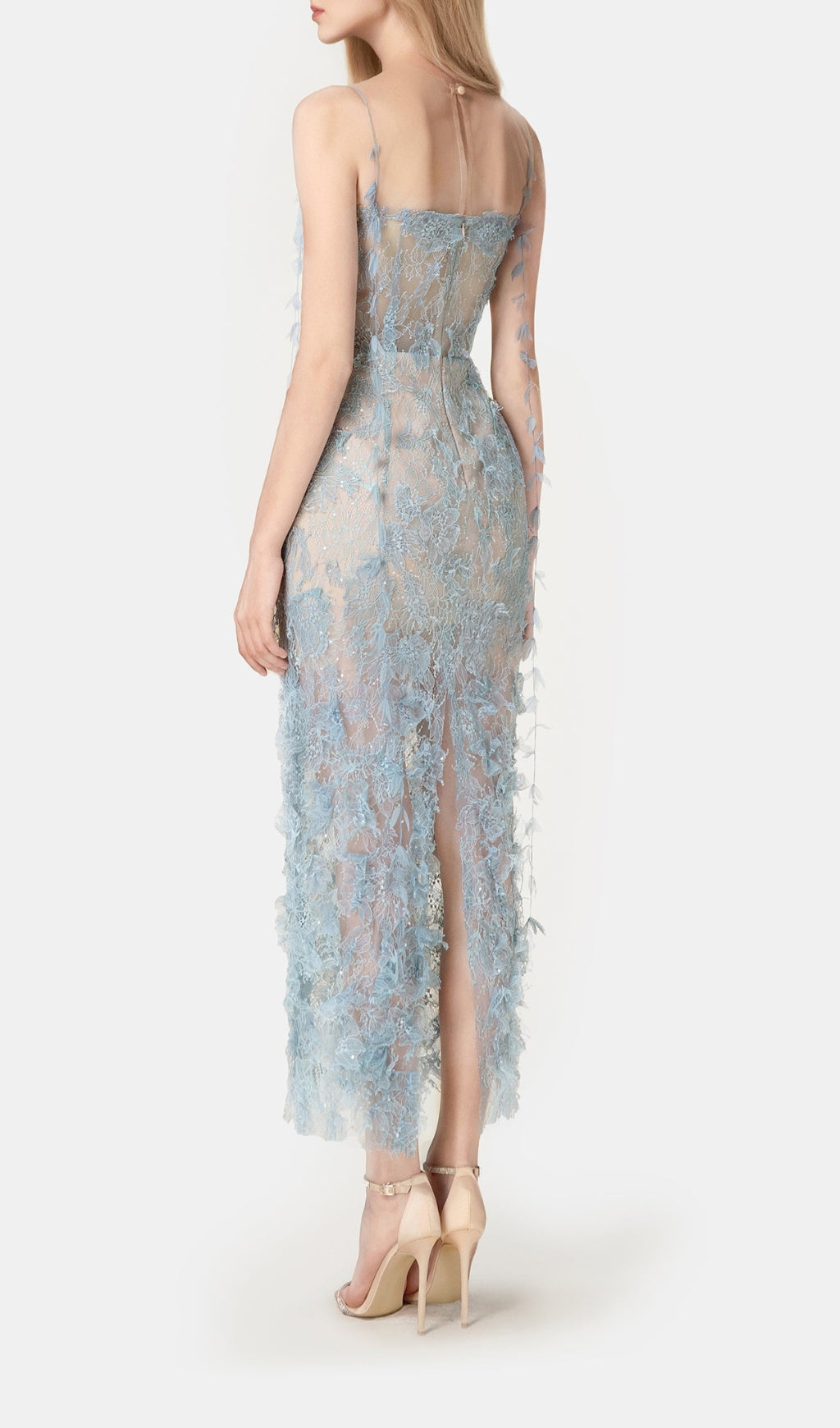 Vestido Lápiz Azul de Encaje con Pedrería