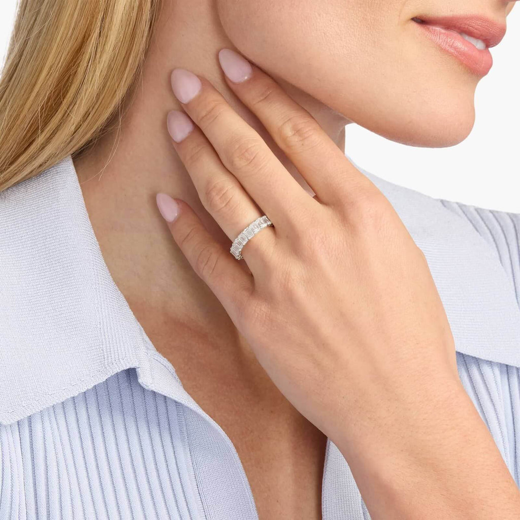 Anillo Alianza Talla Esmeralda de Moissanita 6ct