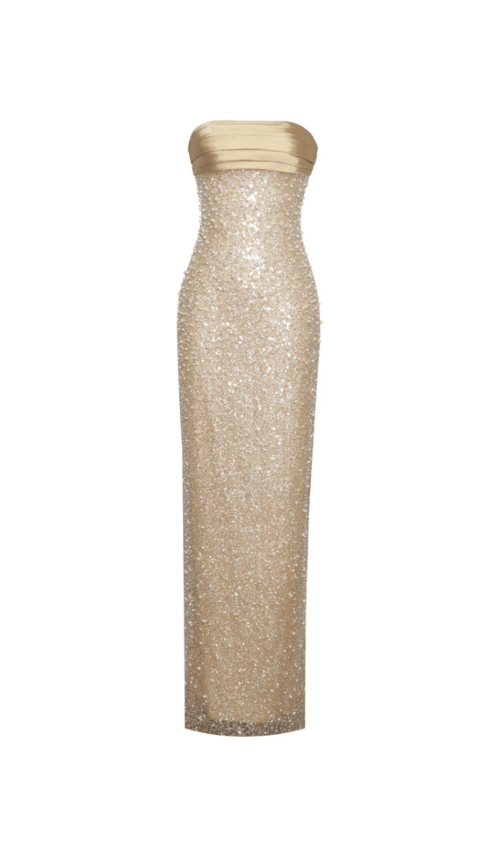 Vestido Maxi Dorado de Satén con Lentejuelas y Perlas