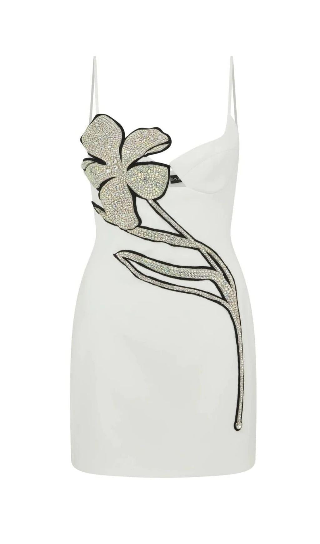 Vestido Mini de Tirantes con Pedrería Floral