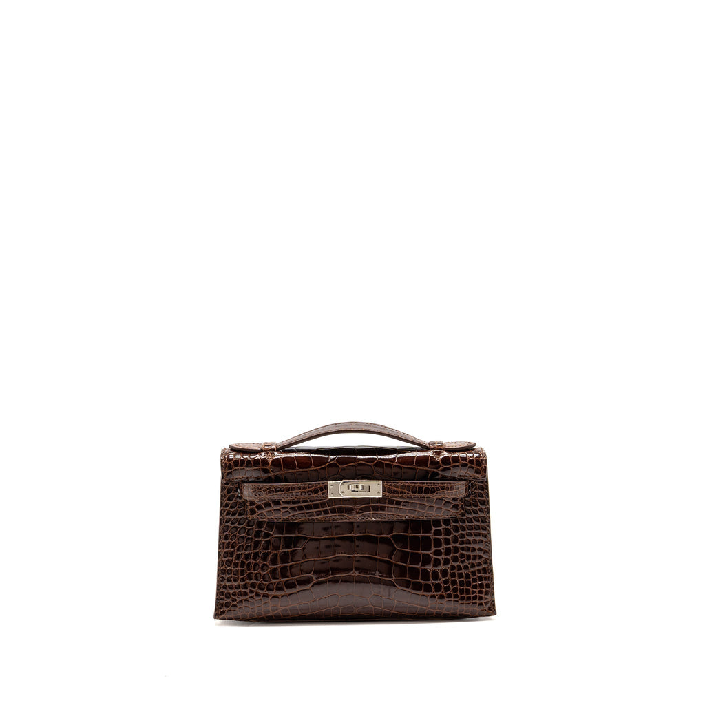 HERMES KELLY POCHETTE SHINY ALLIGATOR MISSISSIPPIENSIS 33 MIEL SHW SQUARE M