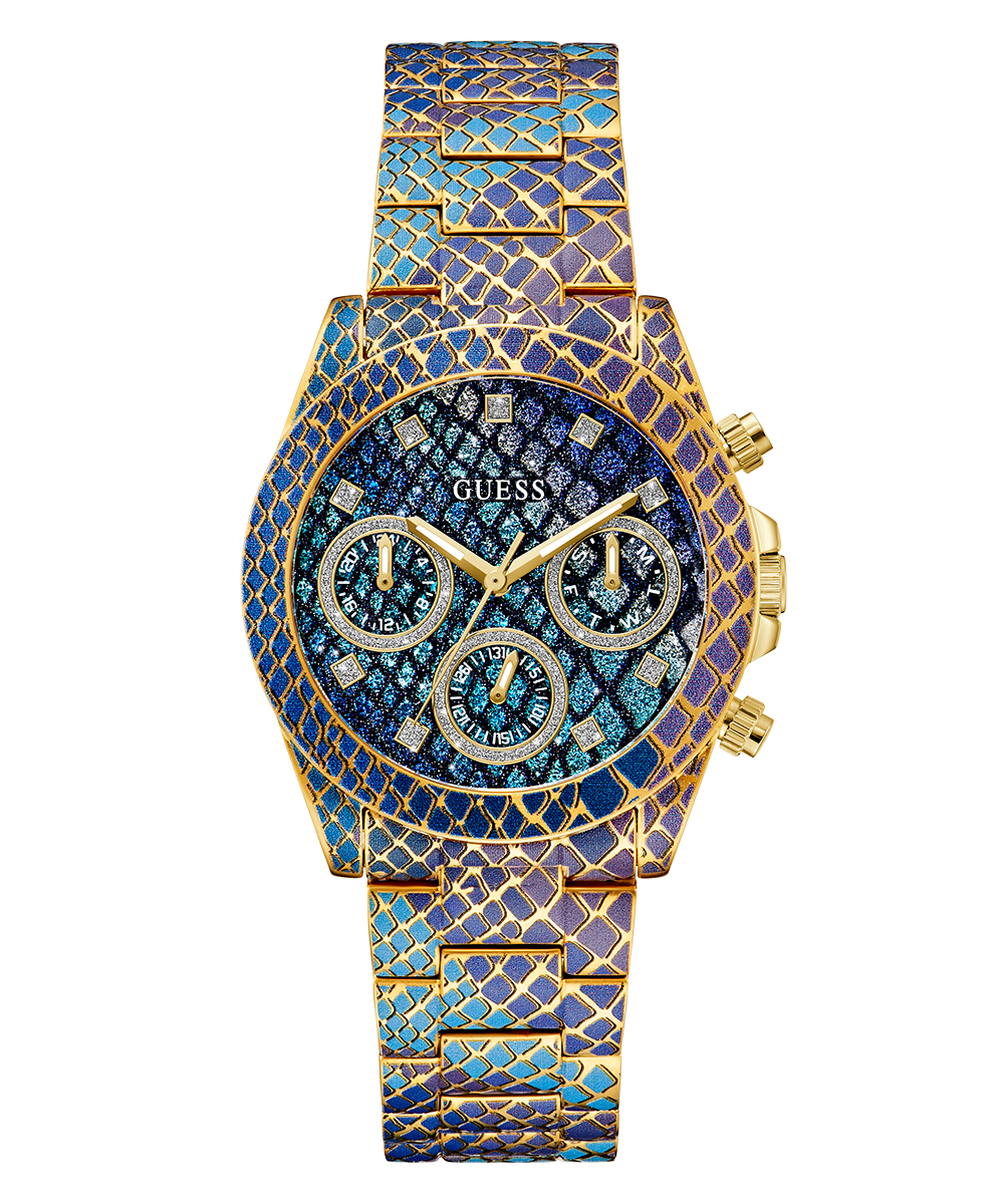 Reloj Multifunción Dorado Azul y Morado