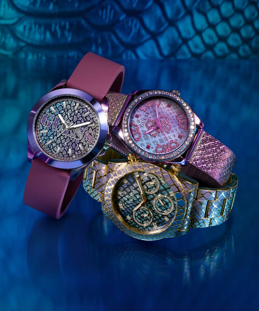 Reloj Multifunción Dorado Azul y Morado