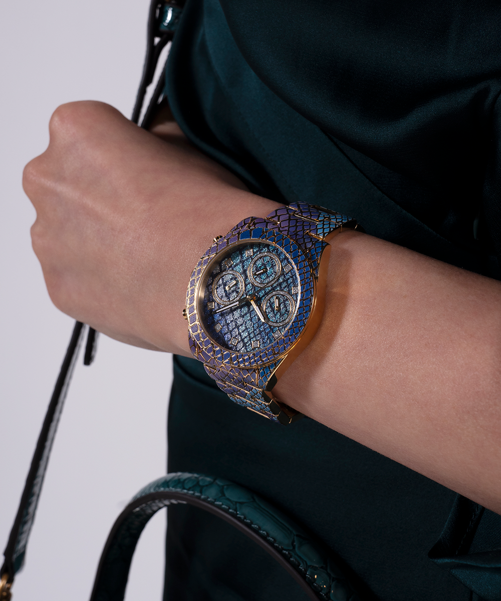 Reloj Multifunción Dorado Azul y Morado