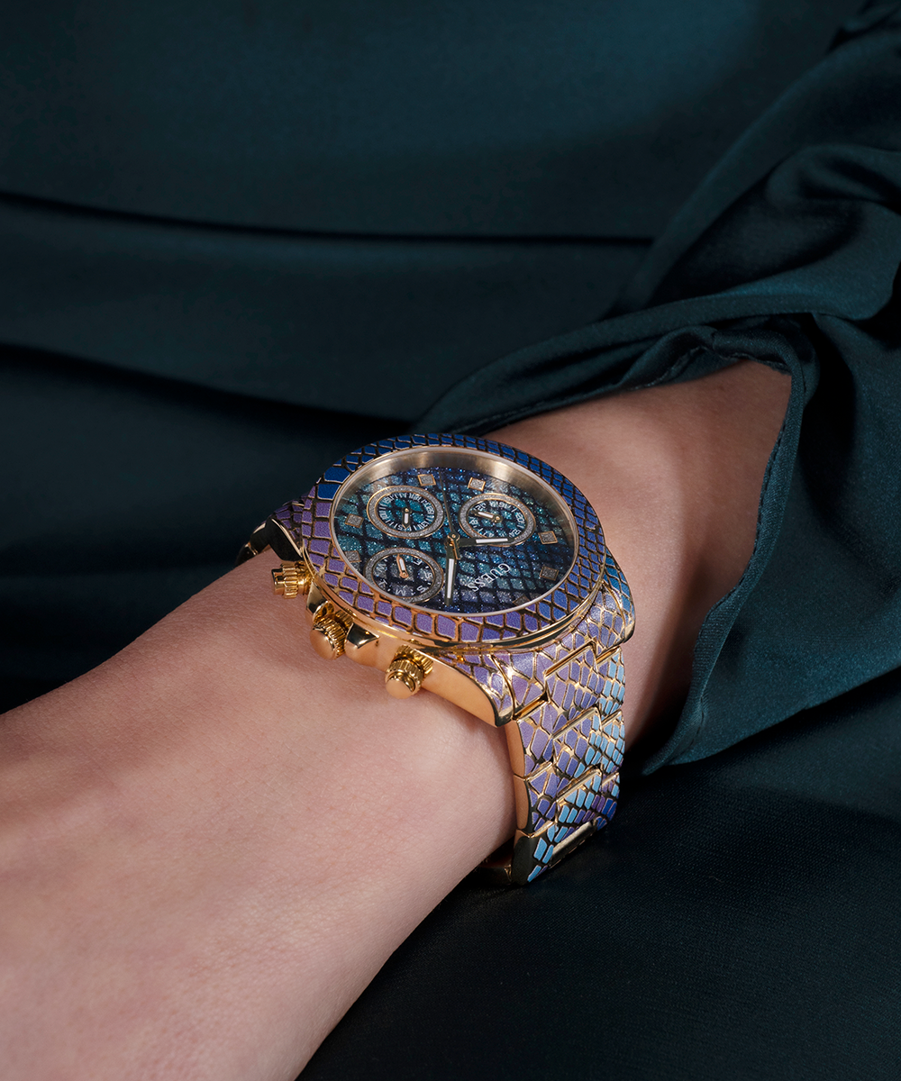 Reloj Multifunción Dorado Azul y Morado