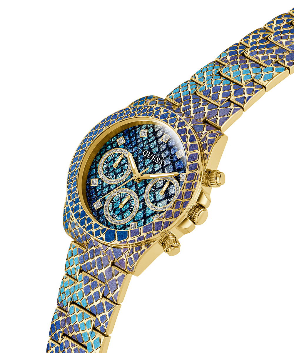 Reloj Multifunción Dorado Azul y Morado