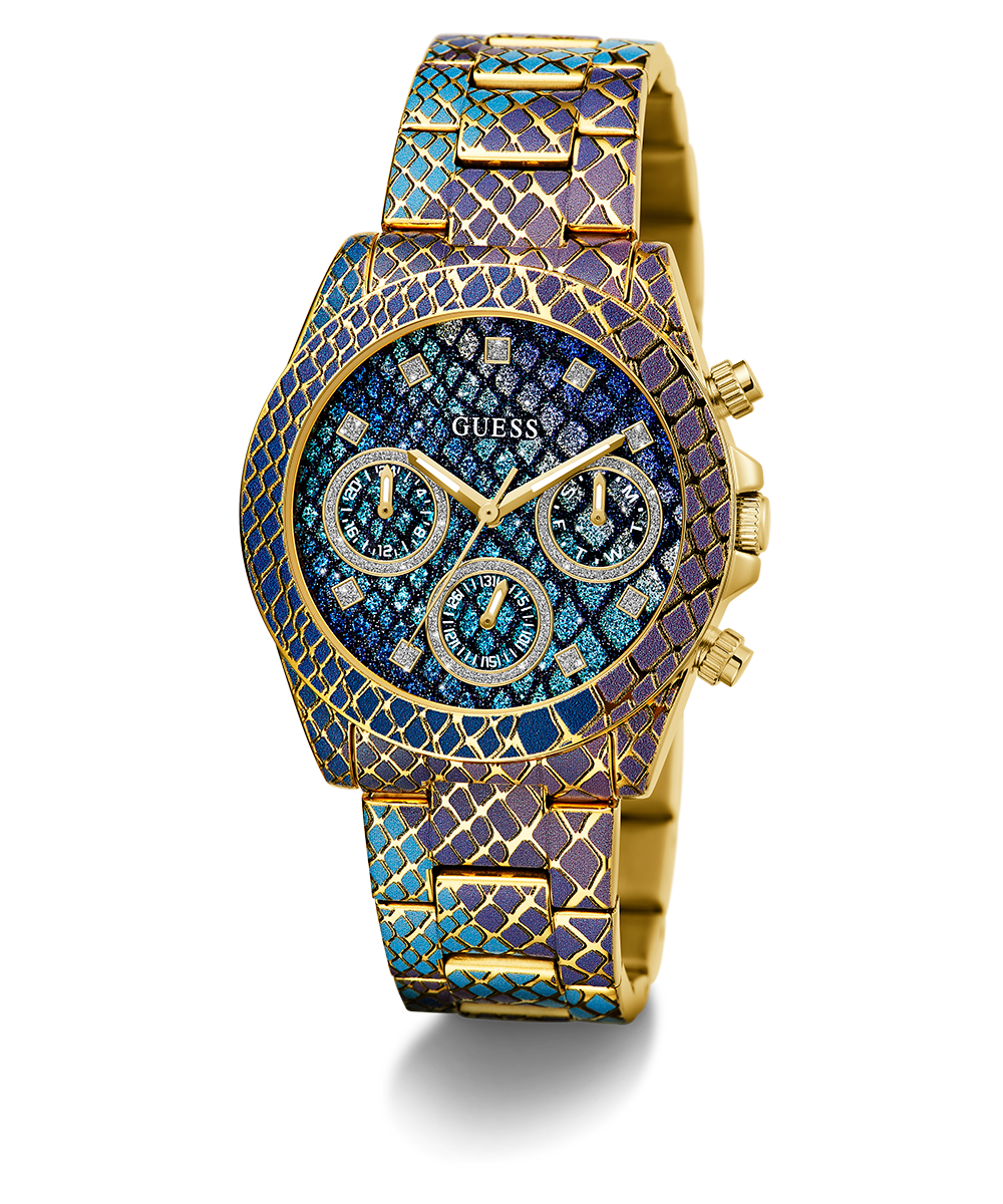Reloj Multifunción Dorado Azul y Morado