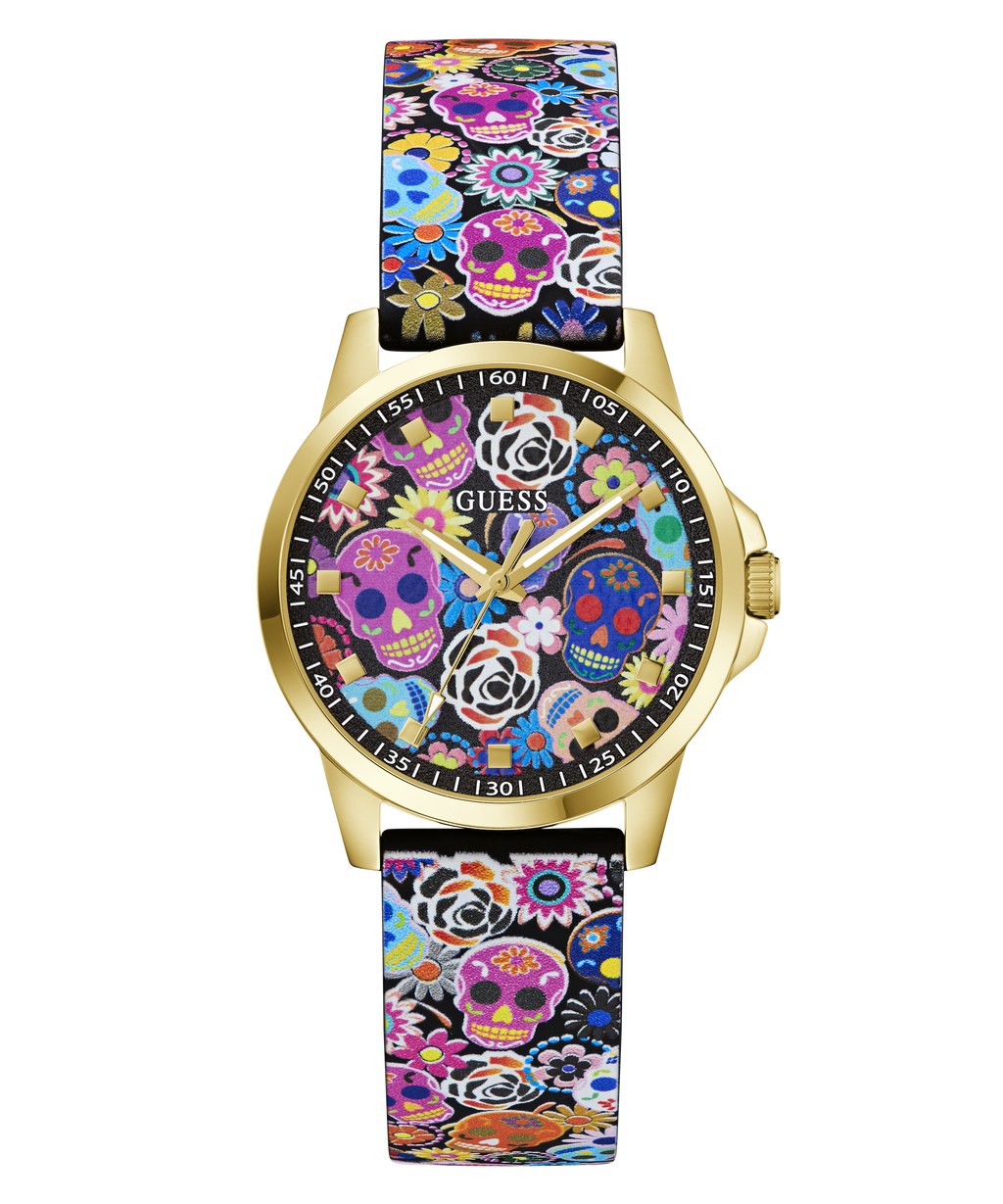 Reloj Analógico Negro y Dorado Edición Día de los Muertos