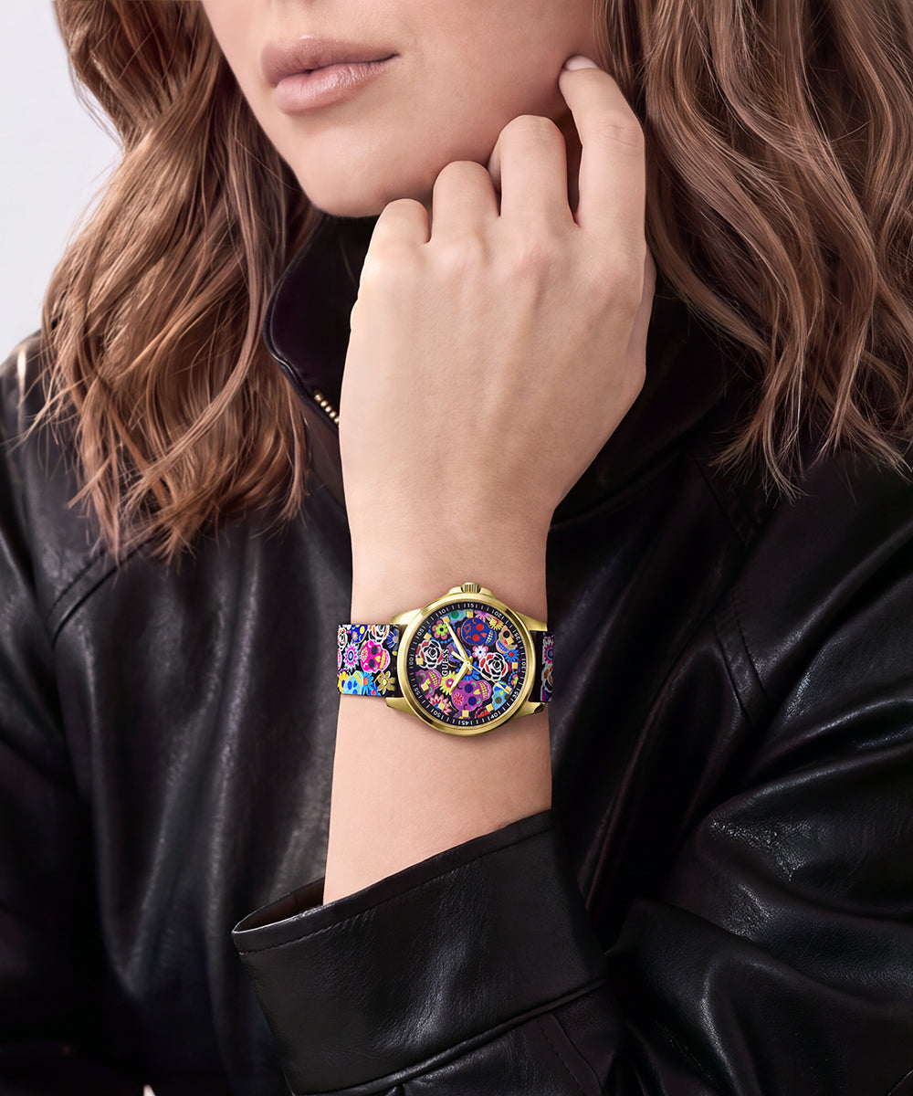 Reloj Analógico Negro y Dorado Edición Día de los Muertos
