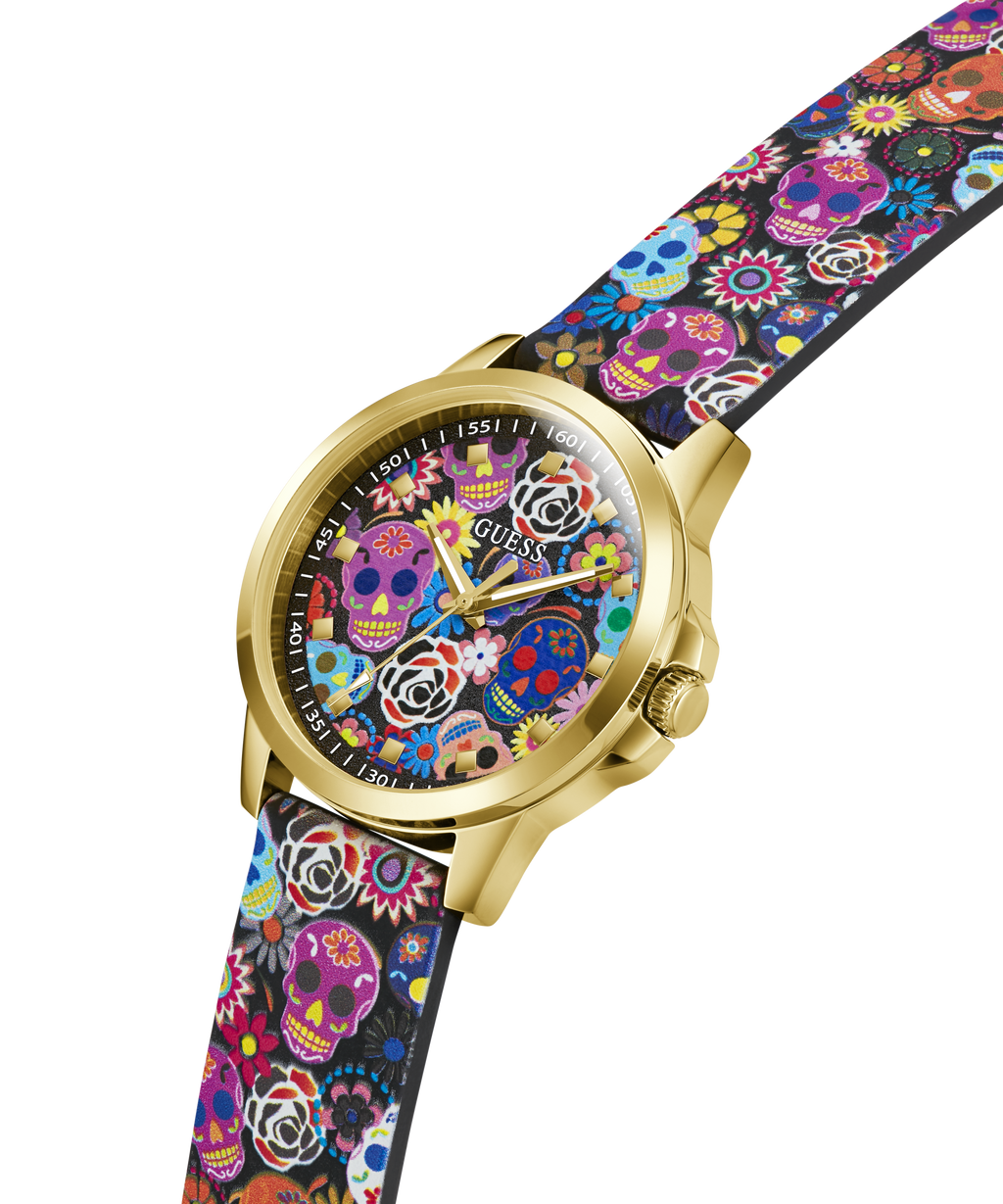 Reloj Analógico Negro y Dorado Edición Día de los Muertos