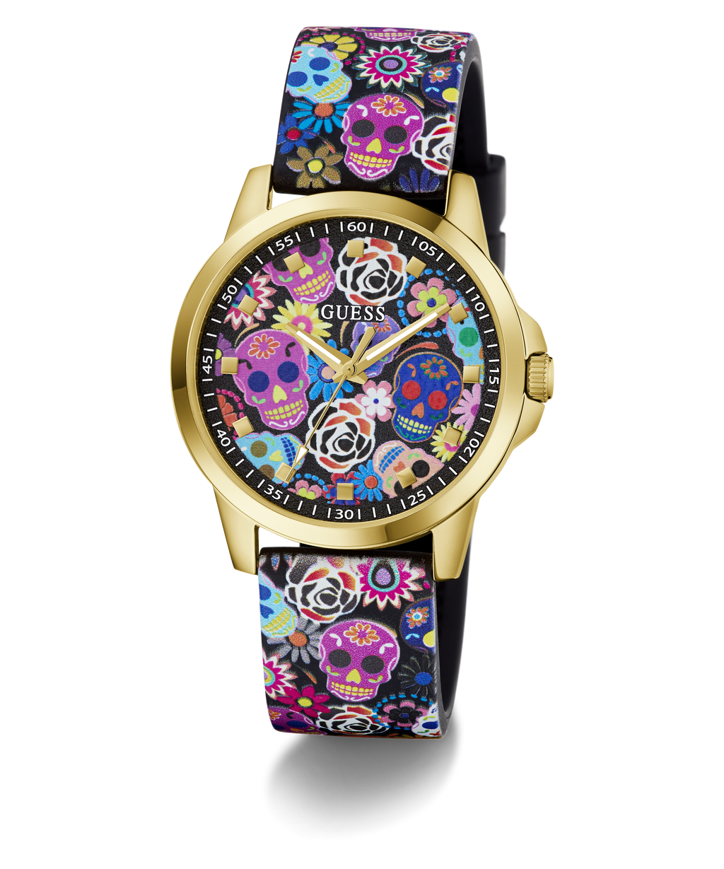 Reloj Analógico Negro y Dorado Edición Día de los Muertos