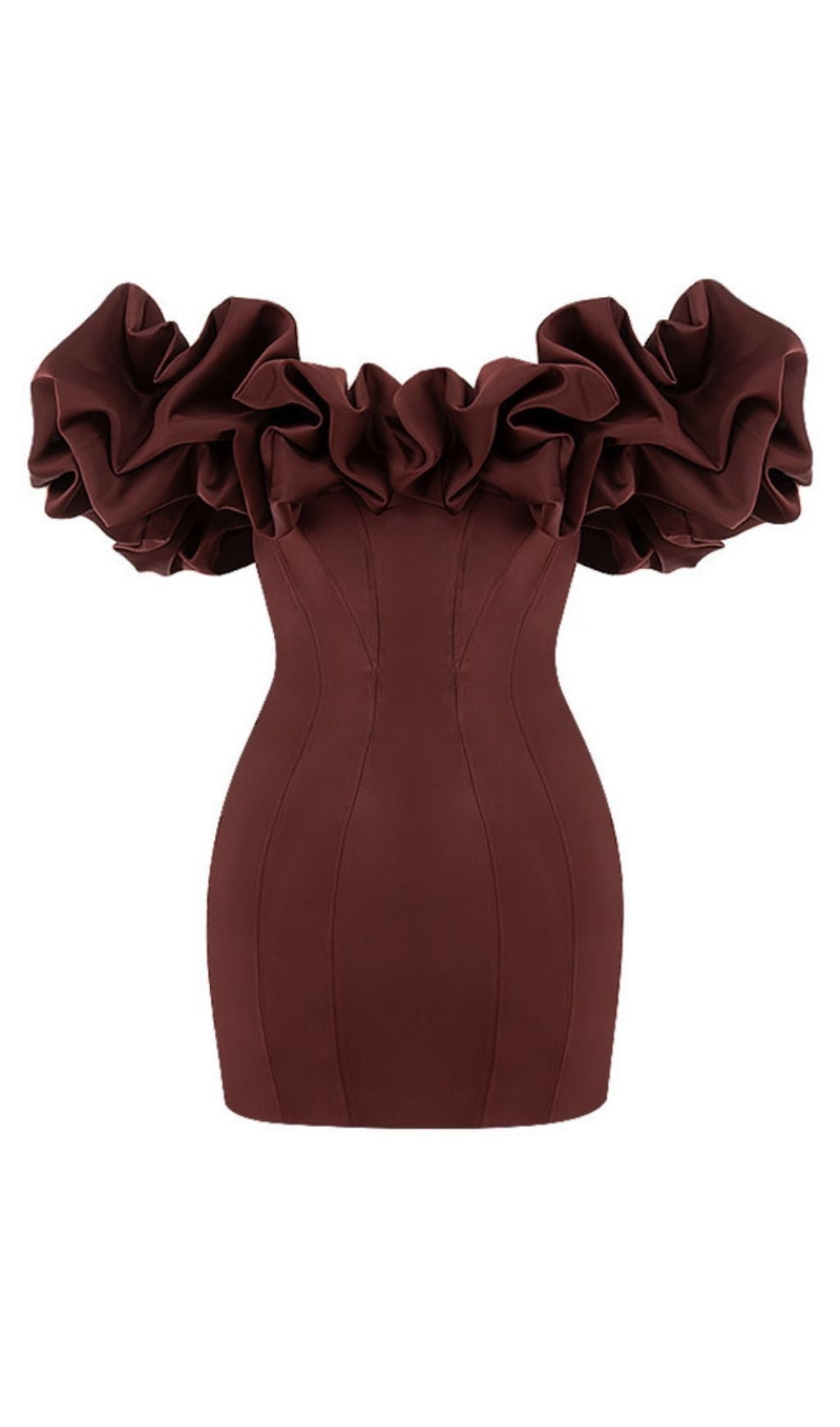Vestido Strapless Marfil de Satén con Volantes