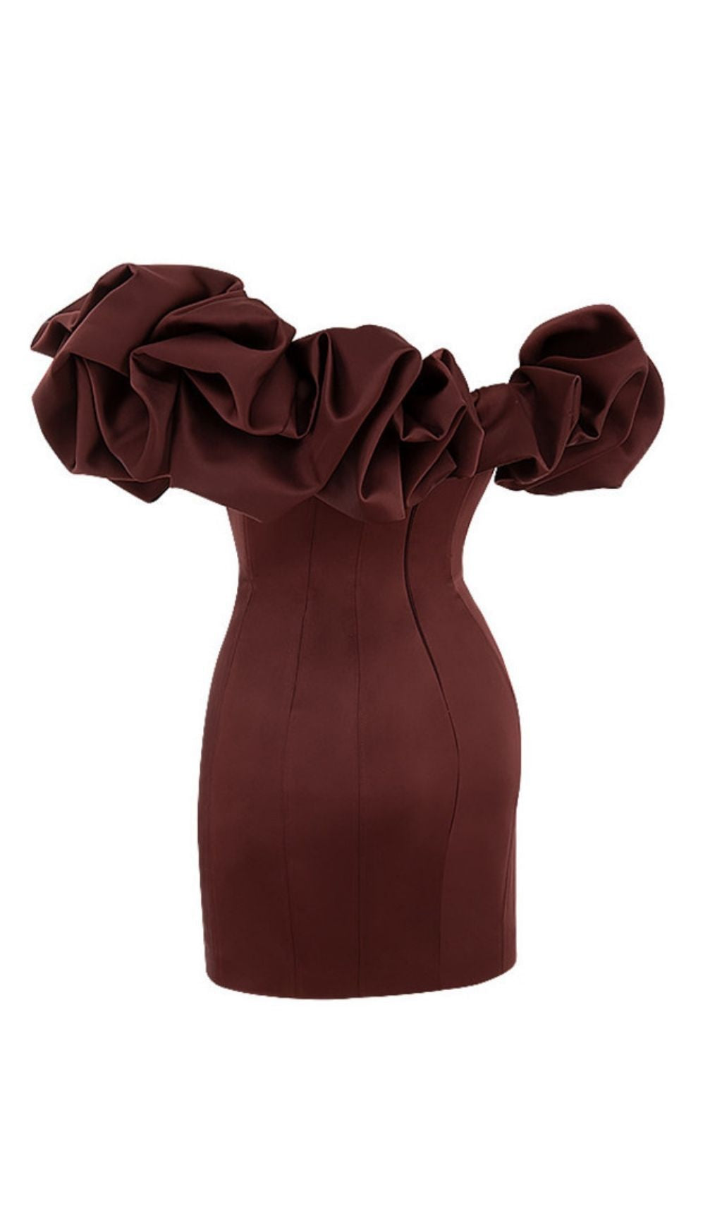 Vestido Strapless Marfil de Satén con Volantes