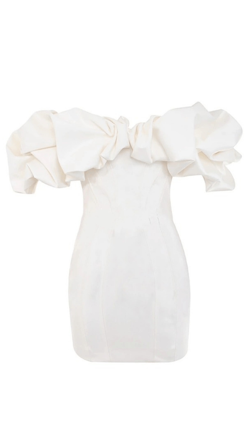 Vestido Strapless Marfil de Satén con Volantes