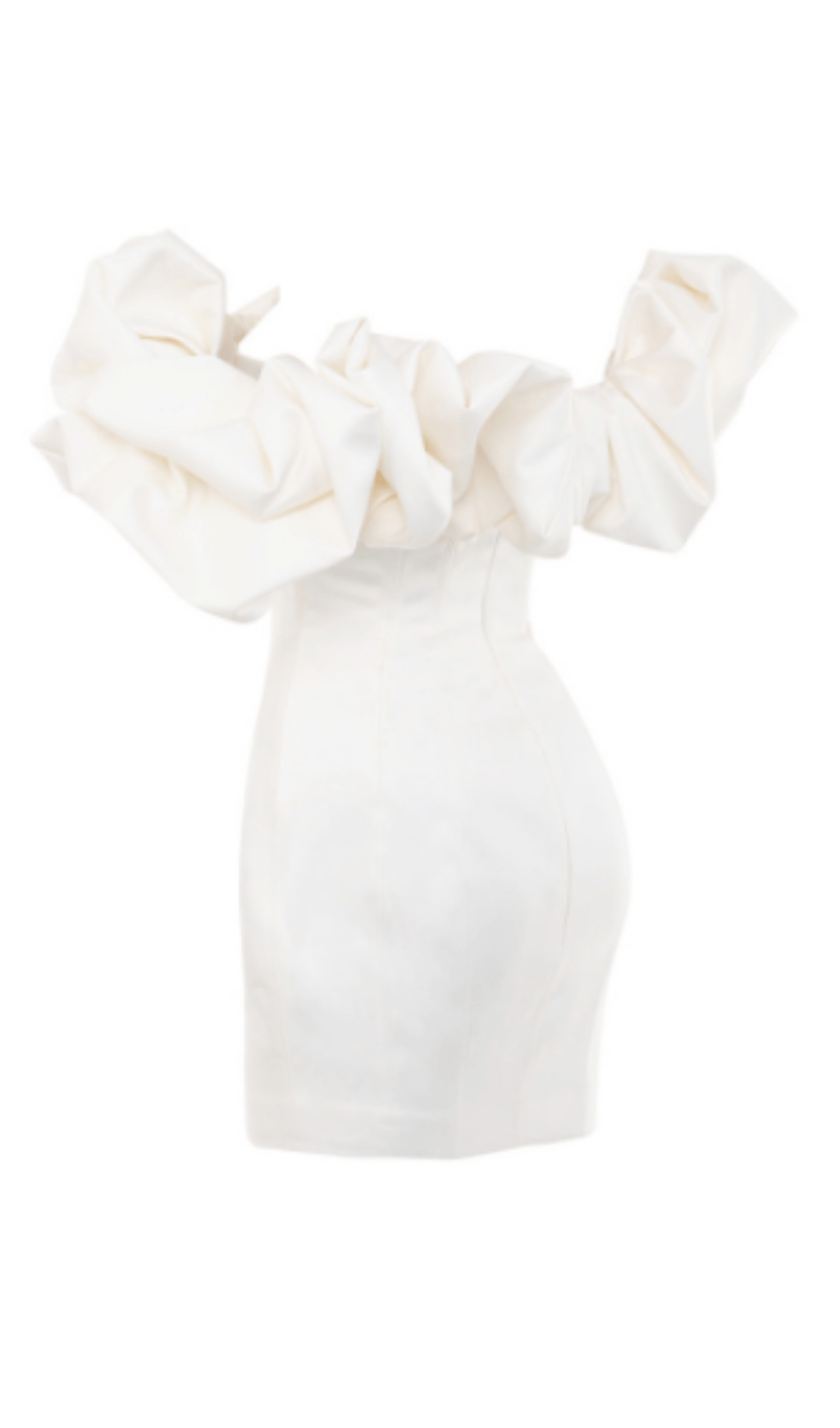 Vestido Strapless Marfil de Satén con Volantes