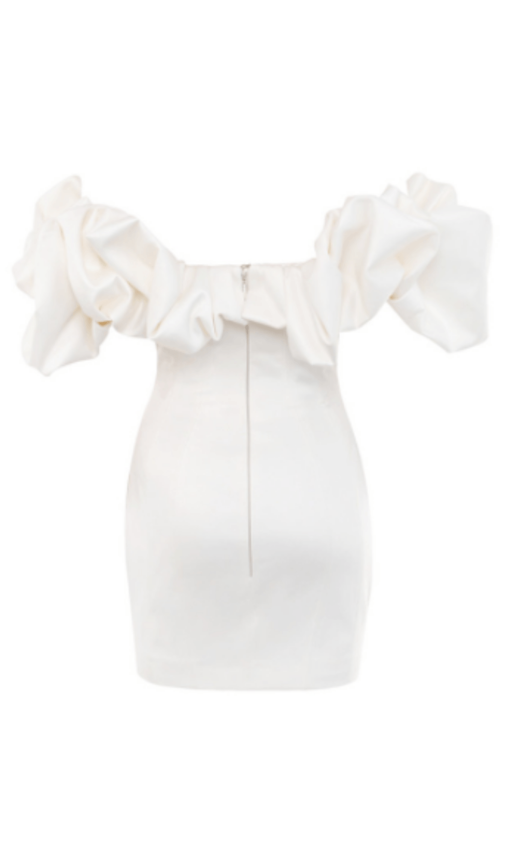 Vestido Strapless Marfil de Satén con Volantes