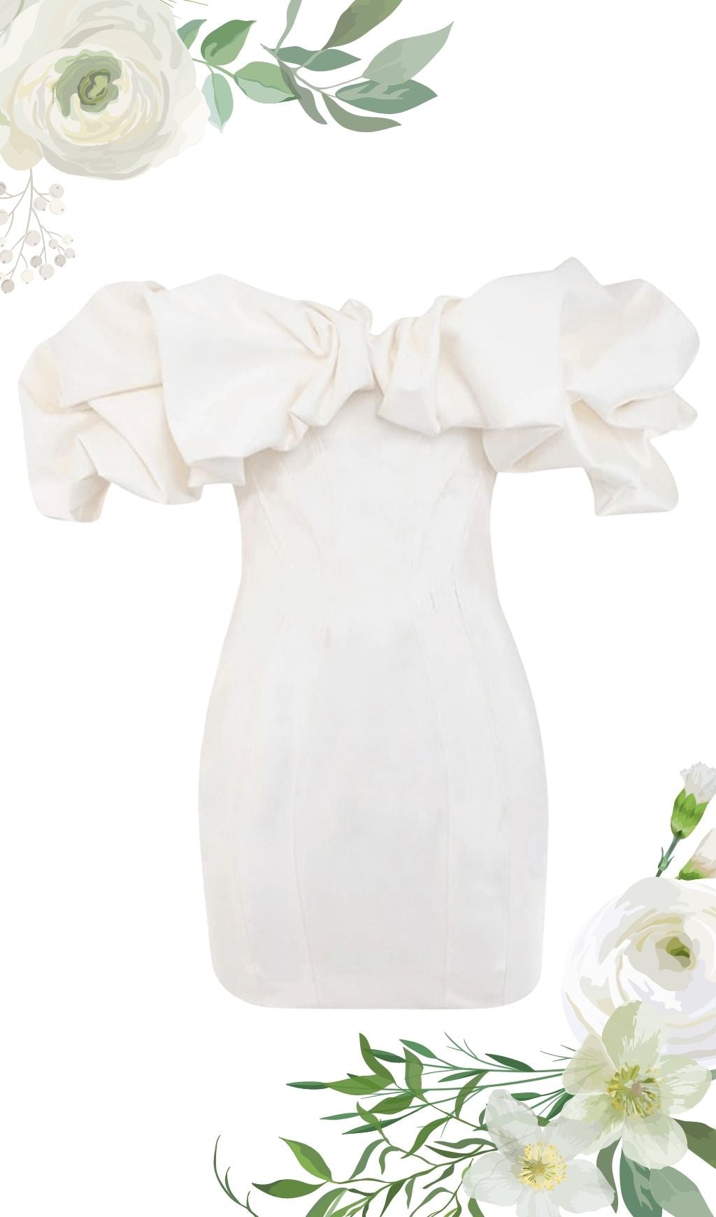 Vestido Strapless Marfil de Satén con Volantes