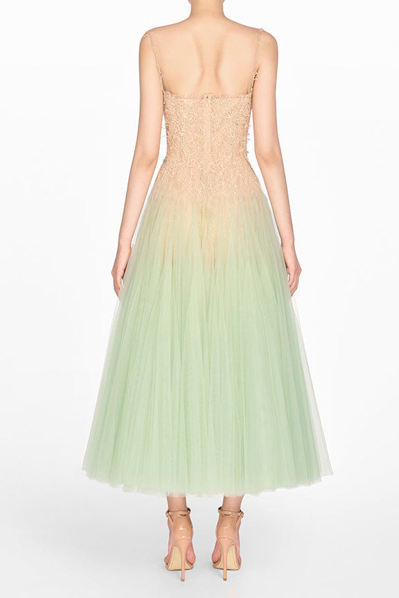 Vestido Midi Menta Degradado de Encaje