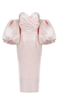 Vestido Midi Rosa Strapless de Satén