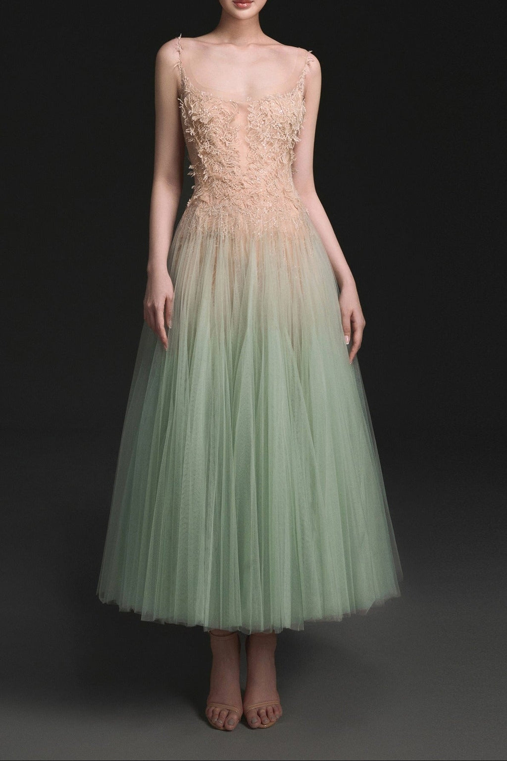 Vestido Midi Menta Degradado de Encaje