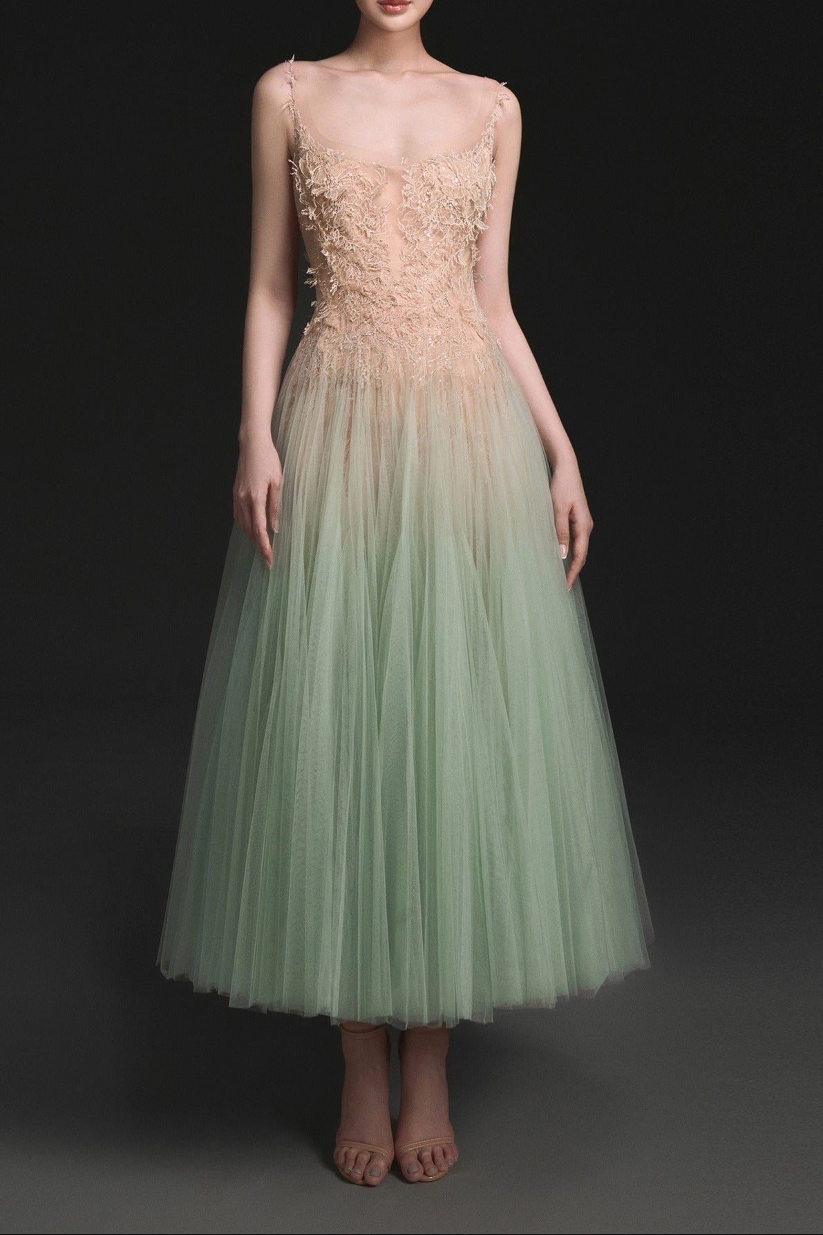 Vestido Midi Menta Degradado de Encaje