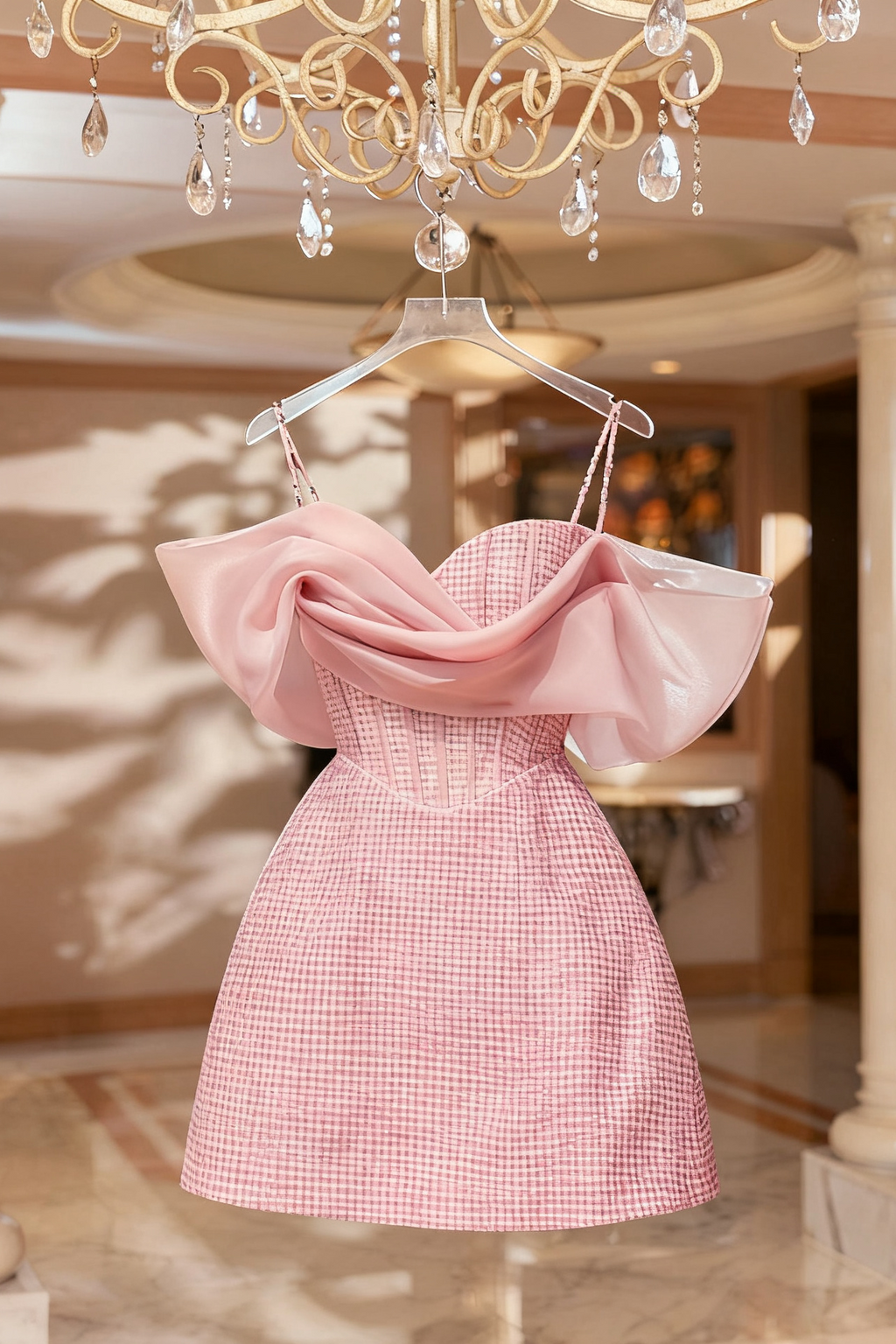 Vestido Mini Rosa de Tirantes Cruzados